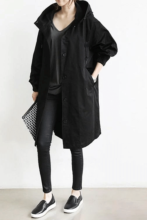 Veste femme longue à capuche avec fermeture éclair