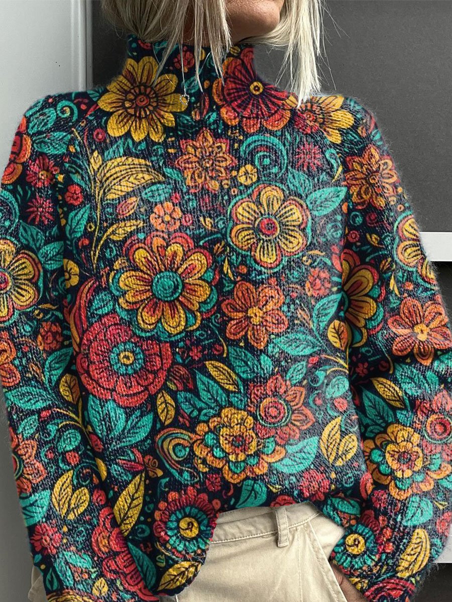 Pull Femme Col Roulé Tricot Épais Coupe Confortable