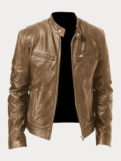 Veste Cuir Homme Slim Fit avec Doublure Chaude et Cuir Similicuir
