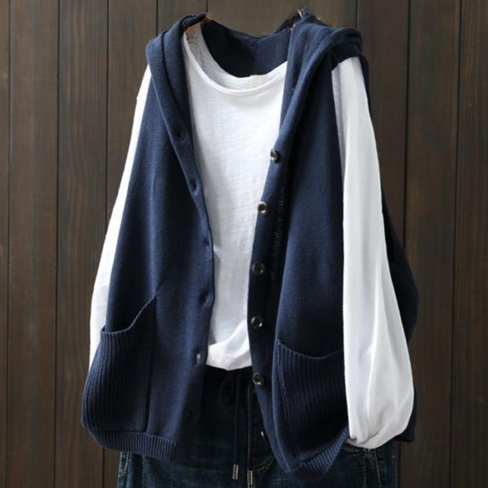 Gilet à Capuche Tricotée Femme Confortable et Polyvalent