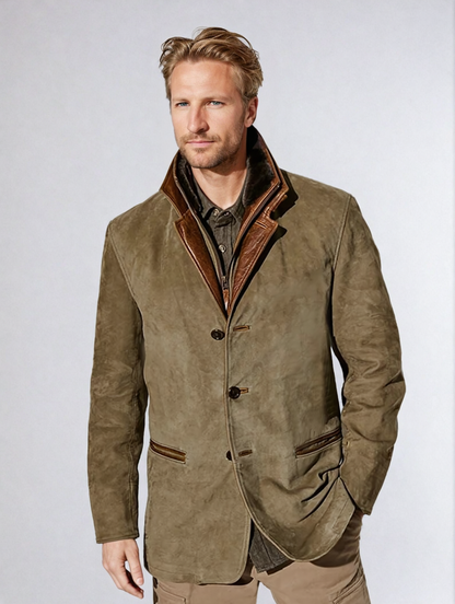 Veste Cuir Homme Brun avec Col Revers Contraste - PanierRoyale