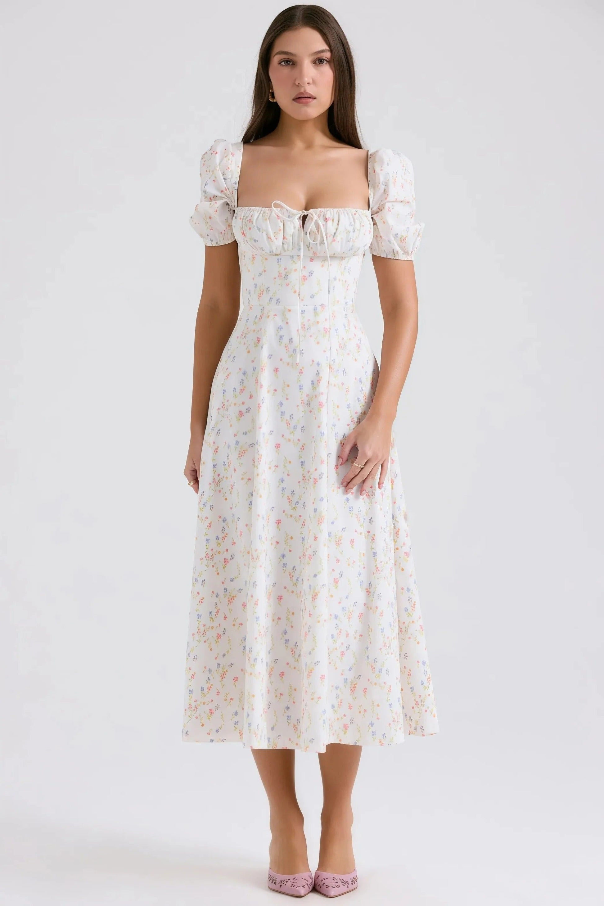 Robe Élégante à Imprimé Floral avec Manches Longues pour Femme - PanierRoyale