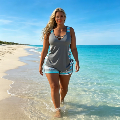 Tankini Femme Deux Pièces Col V Coupe Ajustée
