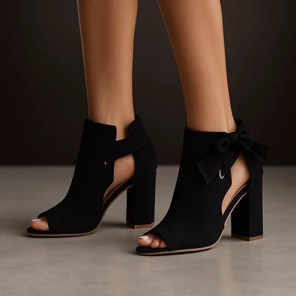 Sandales Femme Talons Carrés Nœud Bout Ouvert