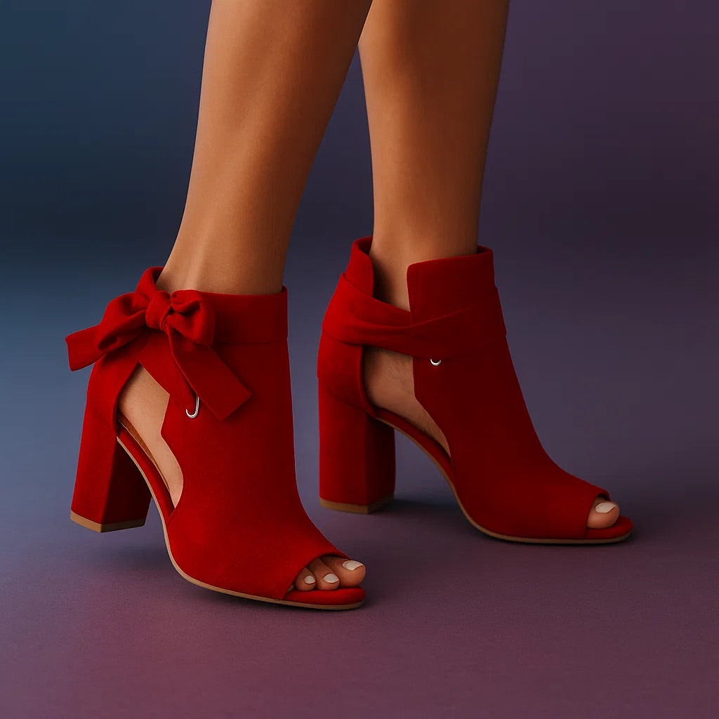 Sandales Femme Talons Carrés Nœud Bout Ouvert