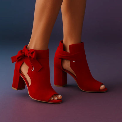 Sandales Femme Talons Carrés Nœud Bout Ouvert