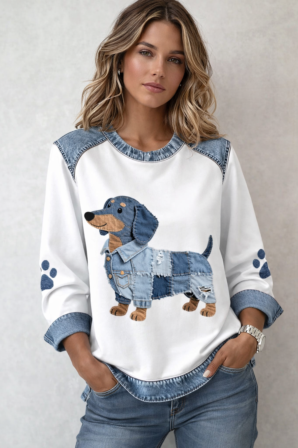 Pull Coton Motif Chien Coupe Classique