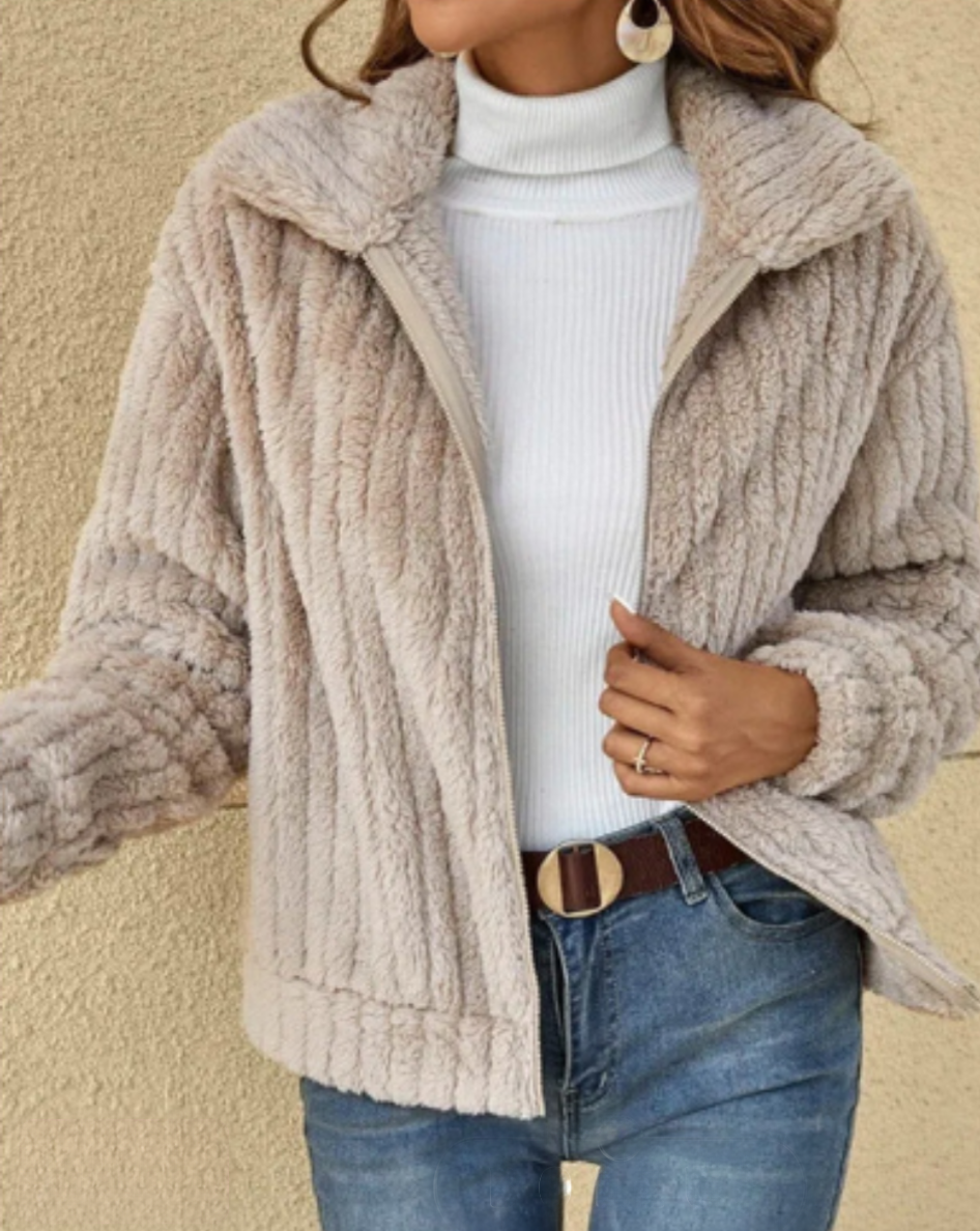Veste en Fausse Fourrure Brun Clair Femme - PanierRoyale
