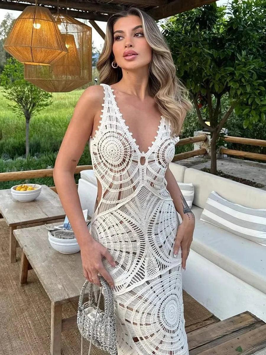 Calypso™ – Robe D'Été Longue Femme Élégante en Crochet Légère et Chic-2
