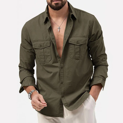 Chemise Homme Coton Manches Longues avec Poches