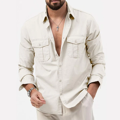 Chemise Homme Coton Manches Longues avec Poches