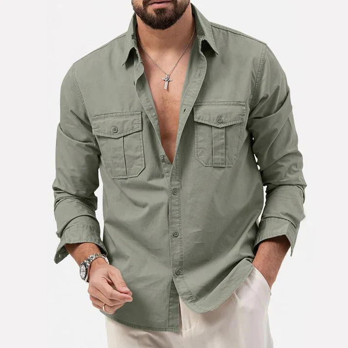Chemise Homme Coton Manches Longues avec Poches