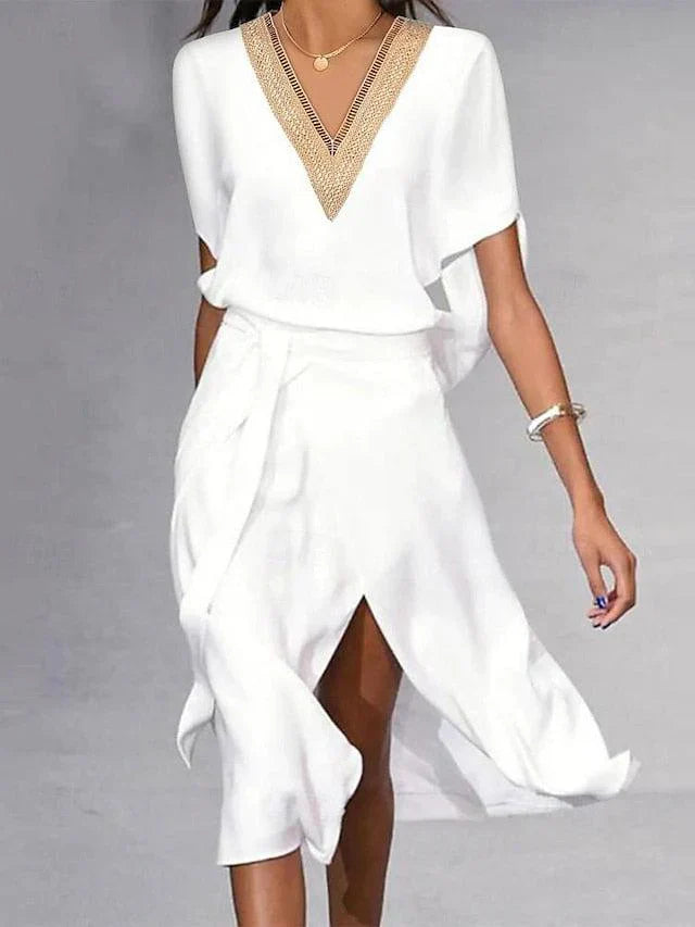 Robe Femme Élégante Col en V Mi-Longue - PanierRoyale