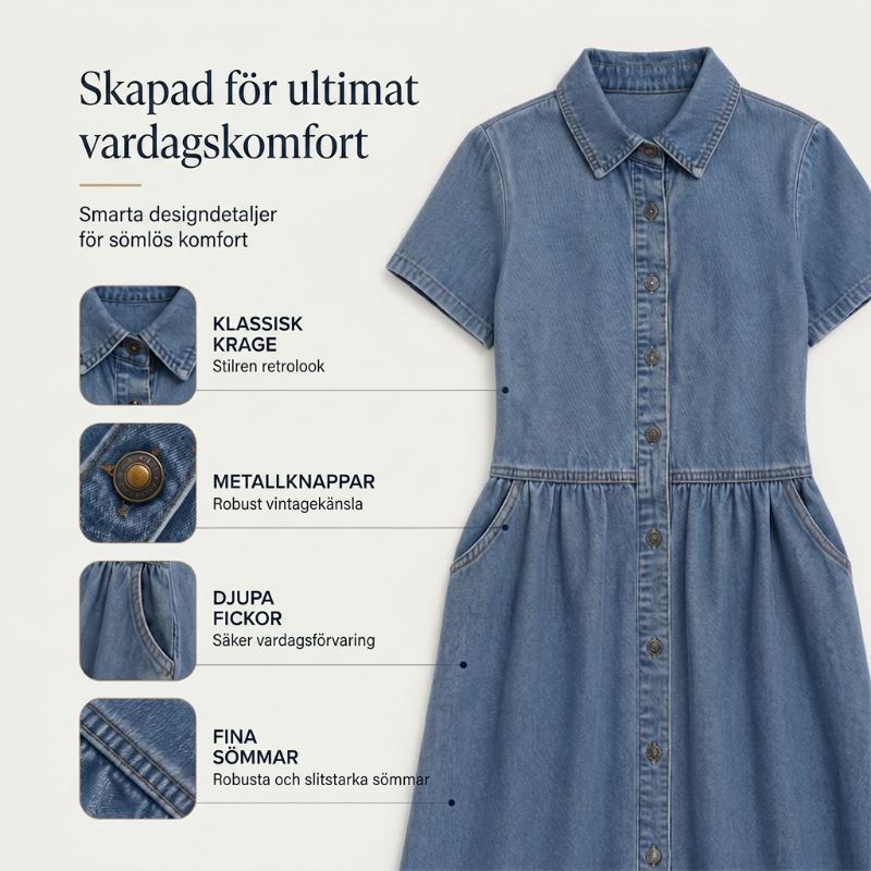 Robe Chemise Femme Effet Jean Boutons Coupe Aline