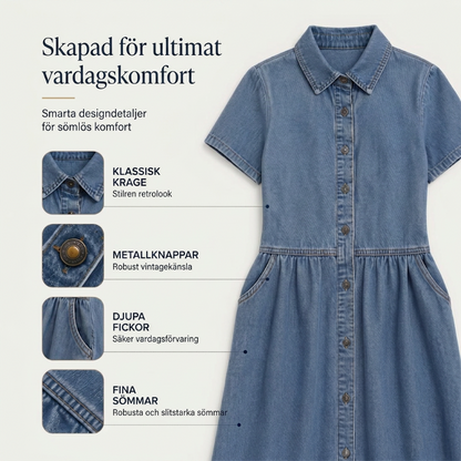 Robe Chemise Femme Effet Jean Boutons Coupe Aline