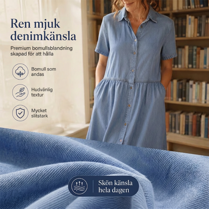 Robe Chemise Femme Effet Jean Boutons Coupe Aline