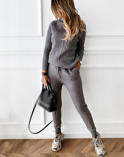 Ensemble Maille Femme Confort - Col Roulé et Pantalon Lounge