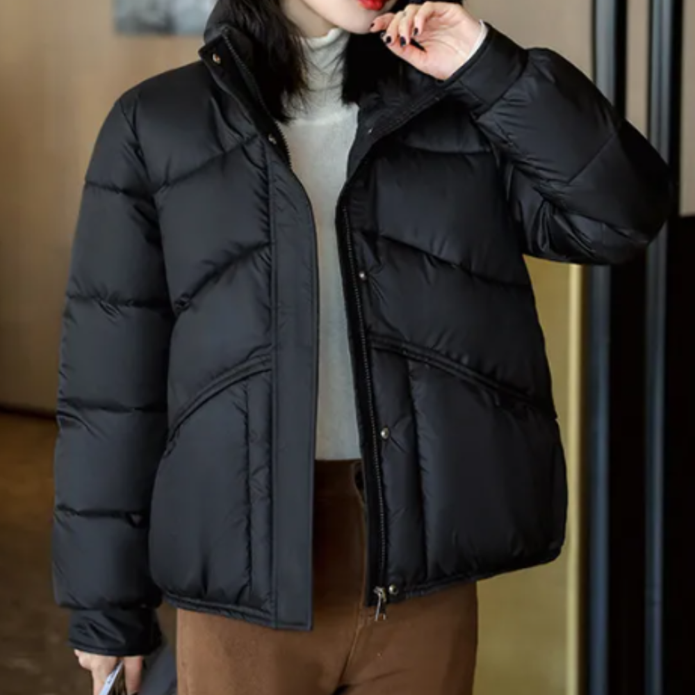 Veste Doudoune Femme Noir Col Montant Éclair Zippé - PanierRoyale