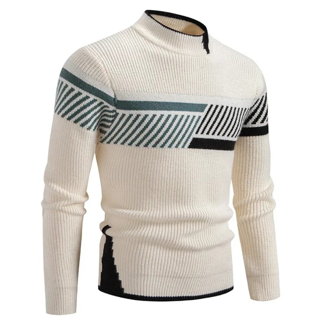 Pull Col Montant Géométrique Uni et Confortable
