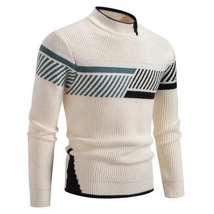 Pull Col Montant Géométrique Uni et Confortable