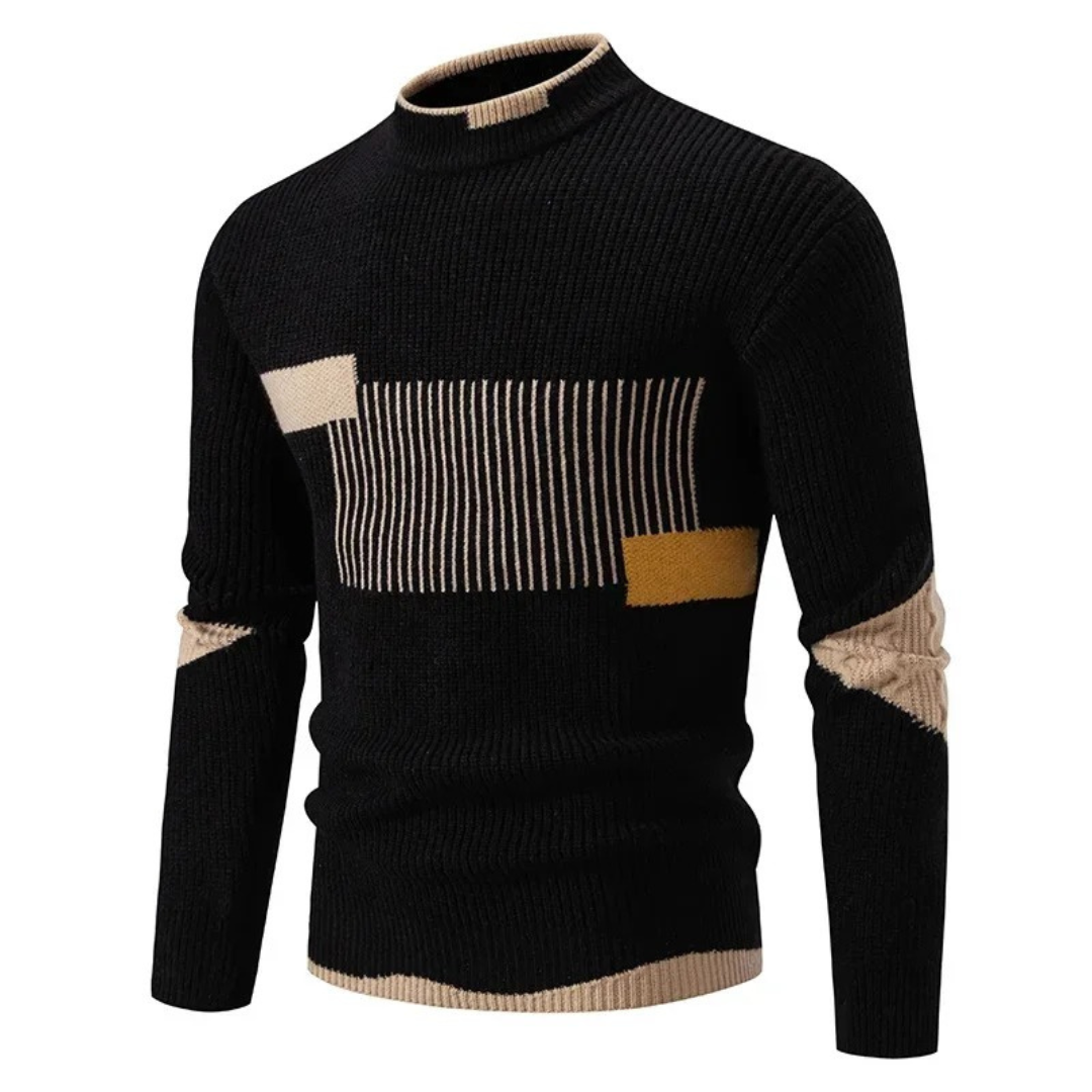 Pull Col Montant Géométrique Uni et Confortable