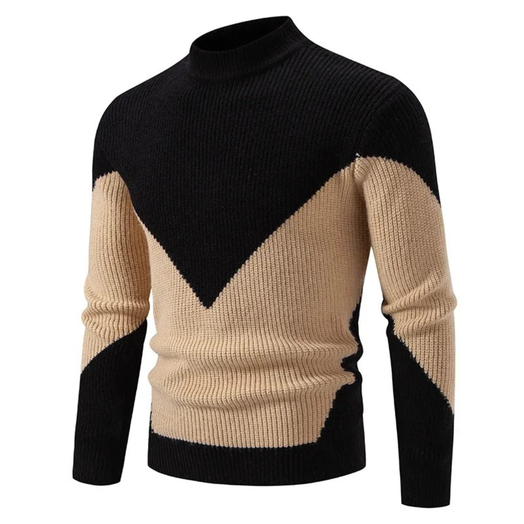 Pull Col Montant Géométrique Uni et Confortable