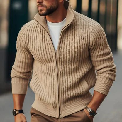 Veste Brun Clair à Fermeture Éclair avec Col Montant