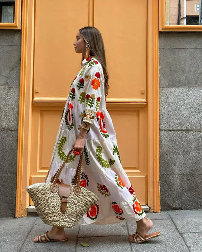 Robe Longue en Coton Biologique avec Broderies