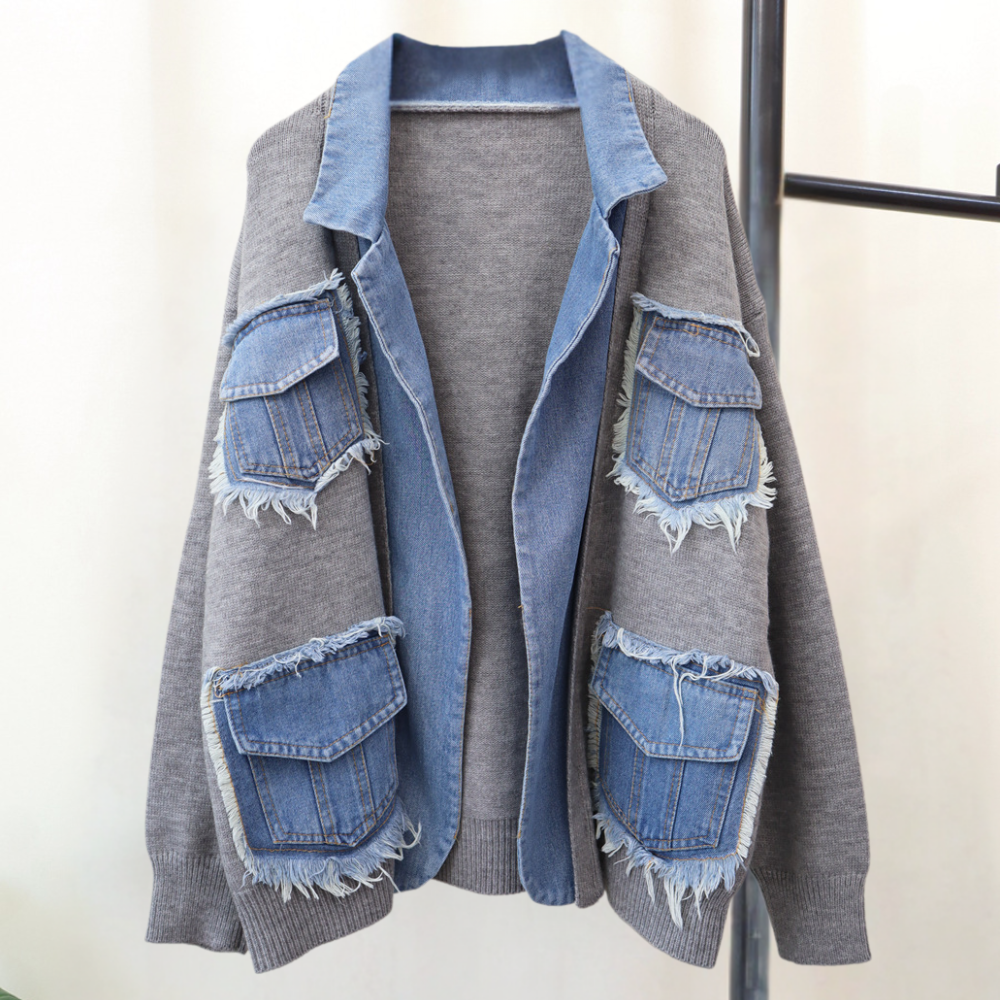 Gilet Femme Denim Tricoté Élégant
