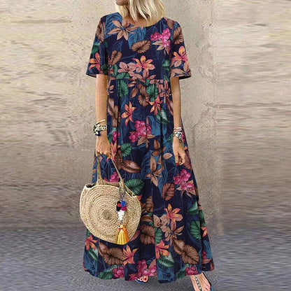 Robe Été Florale Manches Courtes pour Femme → Robe Été Legère à Fleurs pour Femme