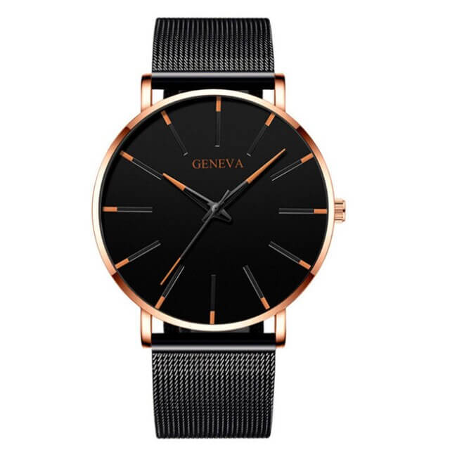 Montre Femme Élégante avec Cadran Noir et Bracelet Acier