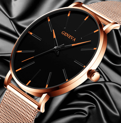 Montre Femme Élégante avec Cadran Noir et Bracelet Acier