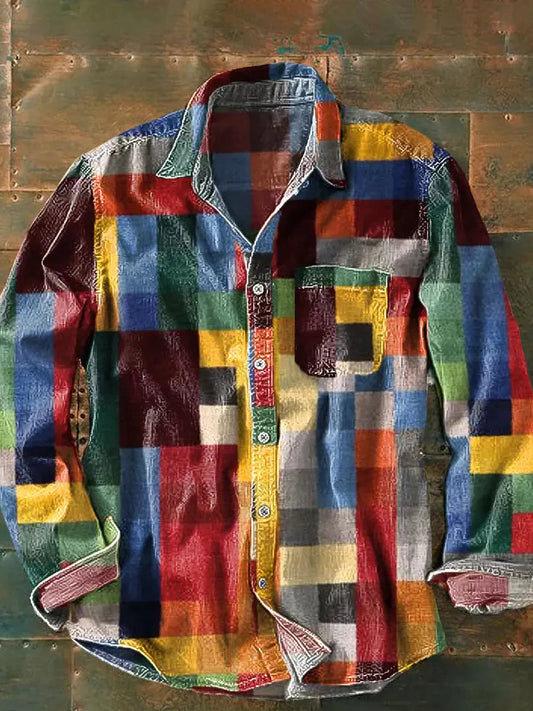 Chemise Homme Décontractée Manche Longue Patchwork - BerlinGlamour