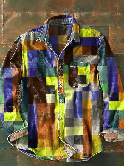 Chemise Homme Décontractée Manche Longue Patchwork