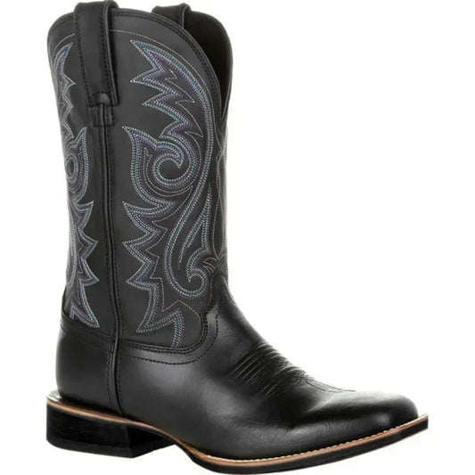 Bottes cowboy homme cuir noir orné - PanierRoyale