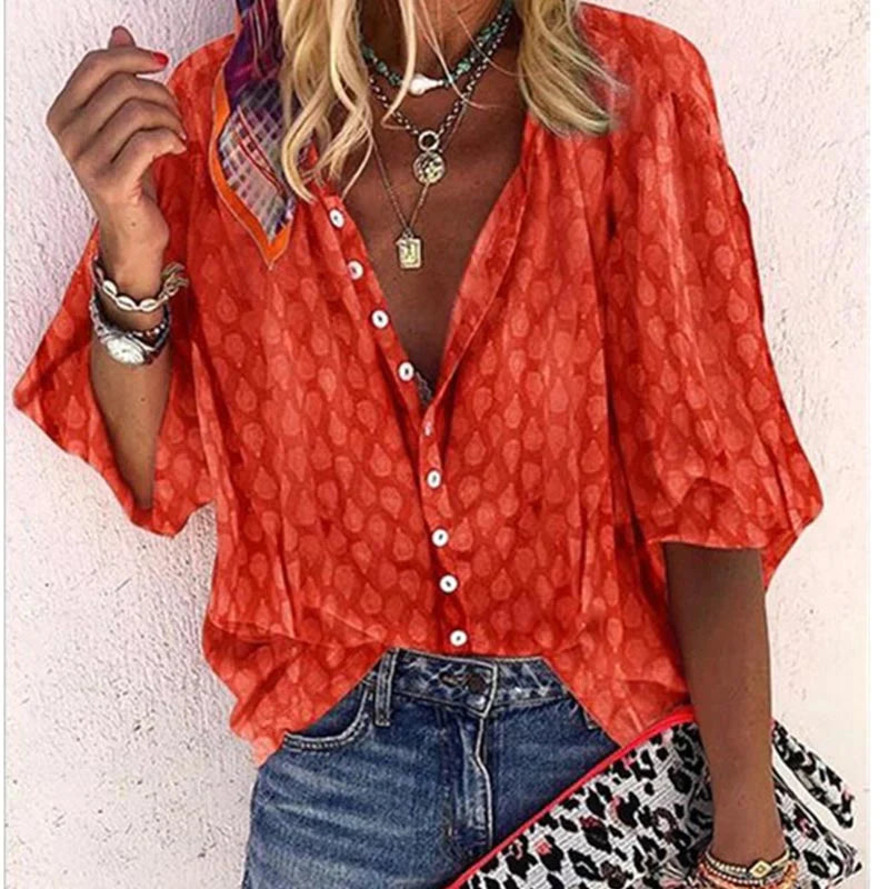 Blouse Décontractée Femme Imprimée avec Boutons