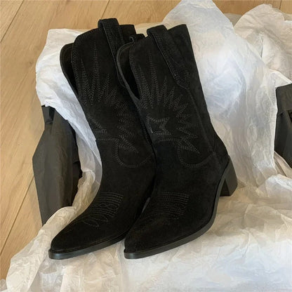Bottes cowboy femme à talons bas et pointe fine