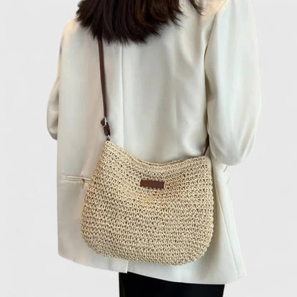 Sac à main Femme Raphia tressé Cuir Bandoulière Demi-lune Boho
