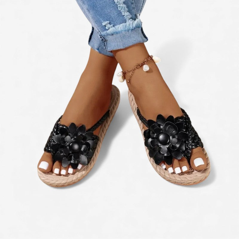 Sandales Été à Talons Plats avec Fleurs Colorées