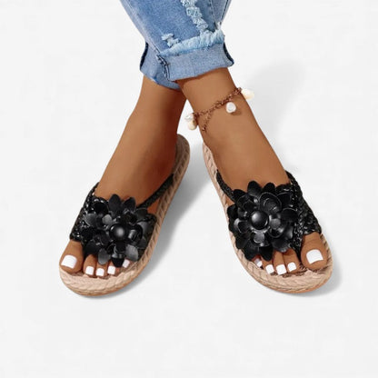 Sandales Été à Talons Plats avec Fleurs Colorées
