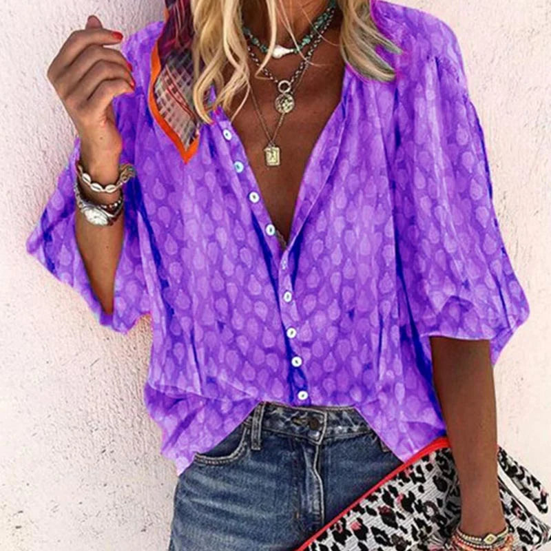 Blouse Décontractée Femme Imprimée avec Boutons