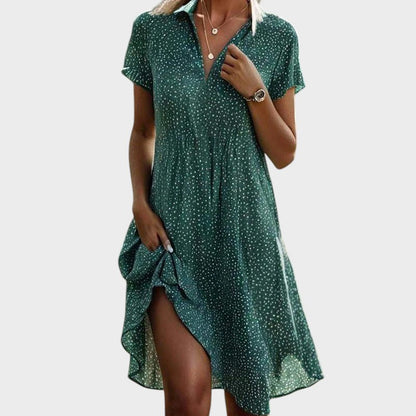 Robe midi Femme Fluide Pois Col en V Manches Courtes - PanierRoyale