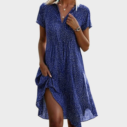 Robe midi Femme Fluide Pois Col en V Manches Courtes