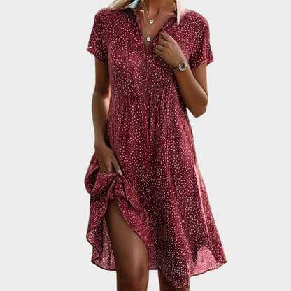 Robe midi Femme Fluide Pois Col en V Manches Courtes