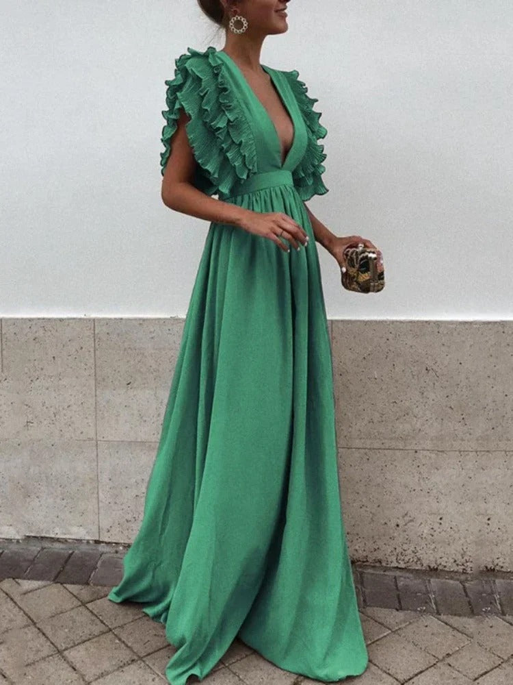 Robe Femme Longue Col V Élégante Soirée - PanierRoyale
