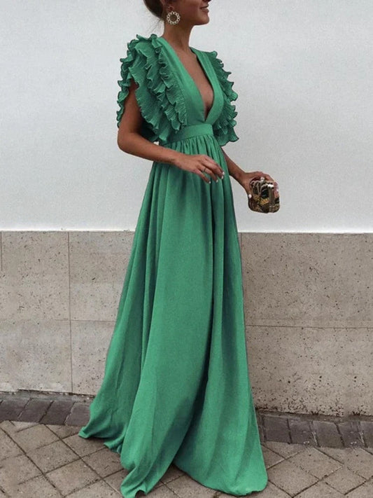 Robe Femme Longue Col V Élégante Soirée - PanierRoyale