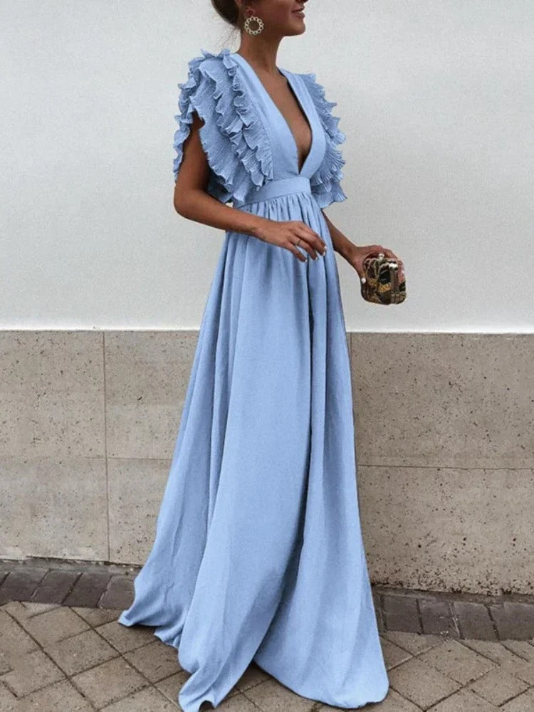 Robe Femme Longue Col V Élégante Soirée