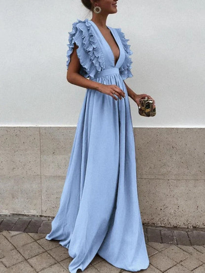 Robe Femme Longue Col V Élégante Soirée