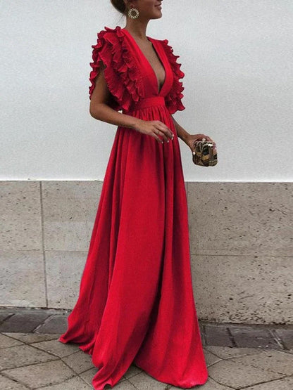 Robe Femme Longue Col V Élégante Soirée