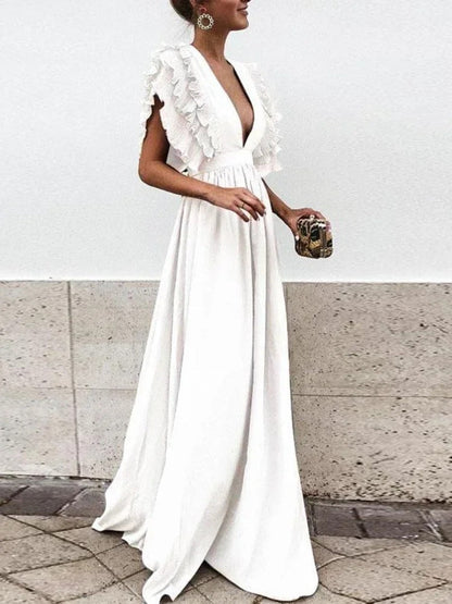 Robe Femme Longue Col V Élégante Soirée